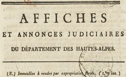 Accéder à la page "Affiches, annonces et avis divers du département des Hautes-Alpes"