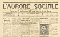 Accéder à la page "Aurore sociale, Organe du Parti socialiste SFIO, syndicaliste, féministe et coopératif"