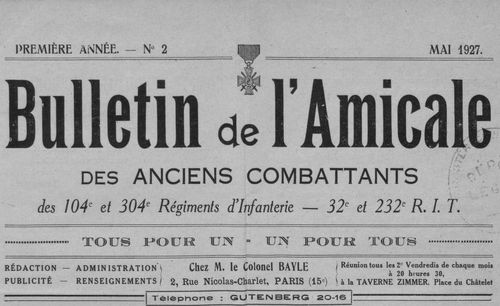 Accéder à la page "Bulletin de l'Amicale des anciens combattants des 104e et 304e régiments d'infanterie - 32e et 232e R.I.T. "