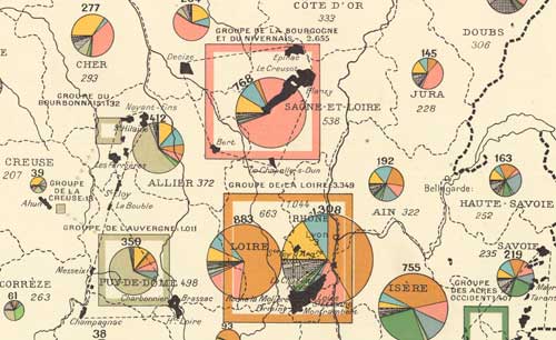 Carte de la production et de la consommation des combustibles minéraux en 1935