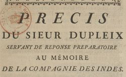 Précis du sieur Dupleix, servant de réponse préparatoire au mémoire de la Compagnie des Indes