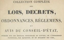 Accéder à la page "Collection complète des lois, décrets, ordonnances, règlements, et avis du Conseil d'Etat"