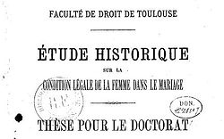 Besset, Pierre. Étude historique sur la condition légale de la femme dans le mariage (1880)