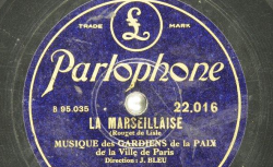 Disque NC Parlophone 22016 - La Marseillaise est ici interprétée sous la direction de Jules Bleu, qui dirigeait la formation lors de sa création officielle en 1929 - source : BnF/gallica.bnf.fr