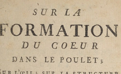 HALLER, Albrecht von (1708-1777) Sur la formation du coeur dans le poulet