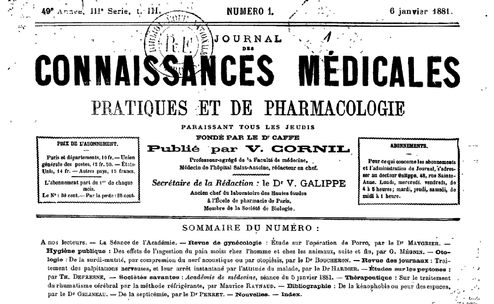 Accéder à la page "Journal des connaissances médicales pratiques"