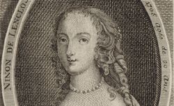 Portrait de Ninon de Lenclos, en buste, de 3/4 dirigé à gauche dans une bordure ovale sur laquelle on lit : Ninon de Lenclos née à Paris, morte le 17 Octob. 1705