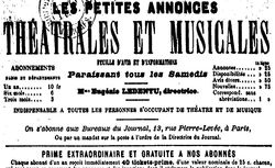 Accéder à la page "Petites annonces théâtrales et musicales (Les) "