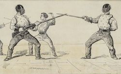 Ce soir samedi 16 février 1861, salle de la Redoute, assaut extraordinaire ... huit assauts : assaut d'épée, de sabre, d'adresse française, de canne [...]