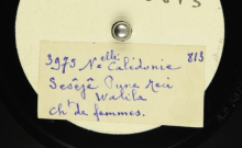 Accéder à la page "Sesepe pune meci wabi la / femmes, chant ; choeur canaque mixte. [Titre non mentionné] : remerciement du bon accueil / Walontine, Baona, Pedugan, Beanou et Ouadigat ; chant d'hommes à cinq voix"