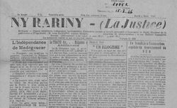 Accéder à la page "Ny Rariny. Bilingue, hebdomadaire républicain de Front populaire"