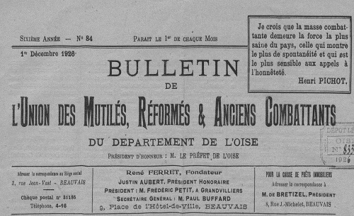 Accéder à la page "Bulletin de l'Union des mutilés, réformés et anciens combattants du département de l'Oise"