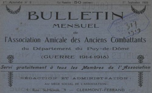 Accéder à la page "Bulletin mensuel de l'Association amicale des anciens combattants du département du Puy-de-Dôme (guerre 1914-1918) "