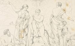 Dessin d'Hercule entre le Vice et la Vertu de Carrache in Les tableaux du musée de Naples gravés au trait par les meilleurs artistes italiens / texte par François Lenormant vue 139