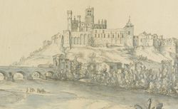 dessin : Aspet de l'Eveche de Beziers : Veüe de l'Evêché de Béziers,  par Etienne Martellange (1616)