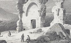 Scène de ruines avec des hommes